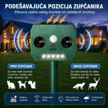 Solarni ultrazvučni rasterivač životinja – zaštita dvorišta od pasa, mačaka, lisica i ptica