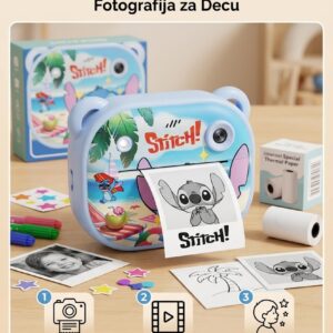 Dečiji Stitch fotoaparat sa štampačem fotografija i termalnim papirom