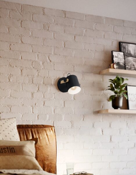 EGLO HORNWOOD 43518 – zidna lampa, crni abažur sa drvenim detaljem, dodatni prikaz 1