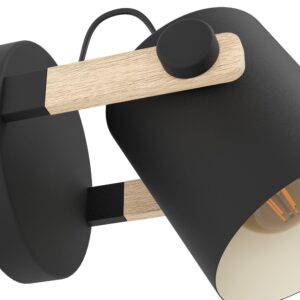 EGLO HORNWOOD 43518 – zidna lampa, crni abažur sa drvenim detaljem, dodatni prikaz 2