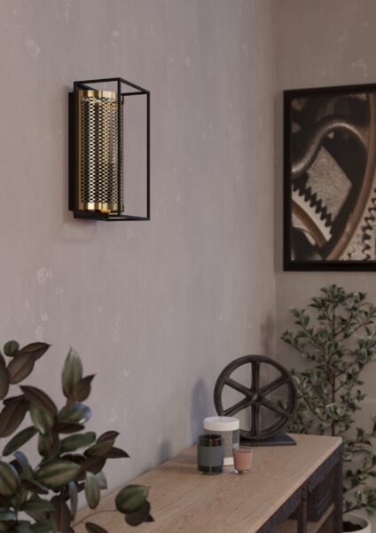 EGLO NOHALES 43789 – zidna lampa, metalni okvir i mrežasti abažur u enterijeru