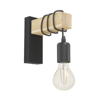 Zidna lampa EGLO TOWNSHEND 43514 sa drvenim nosačem i crnim E27 grlom