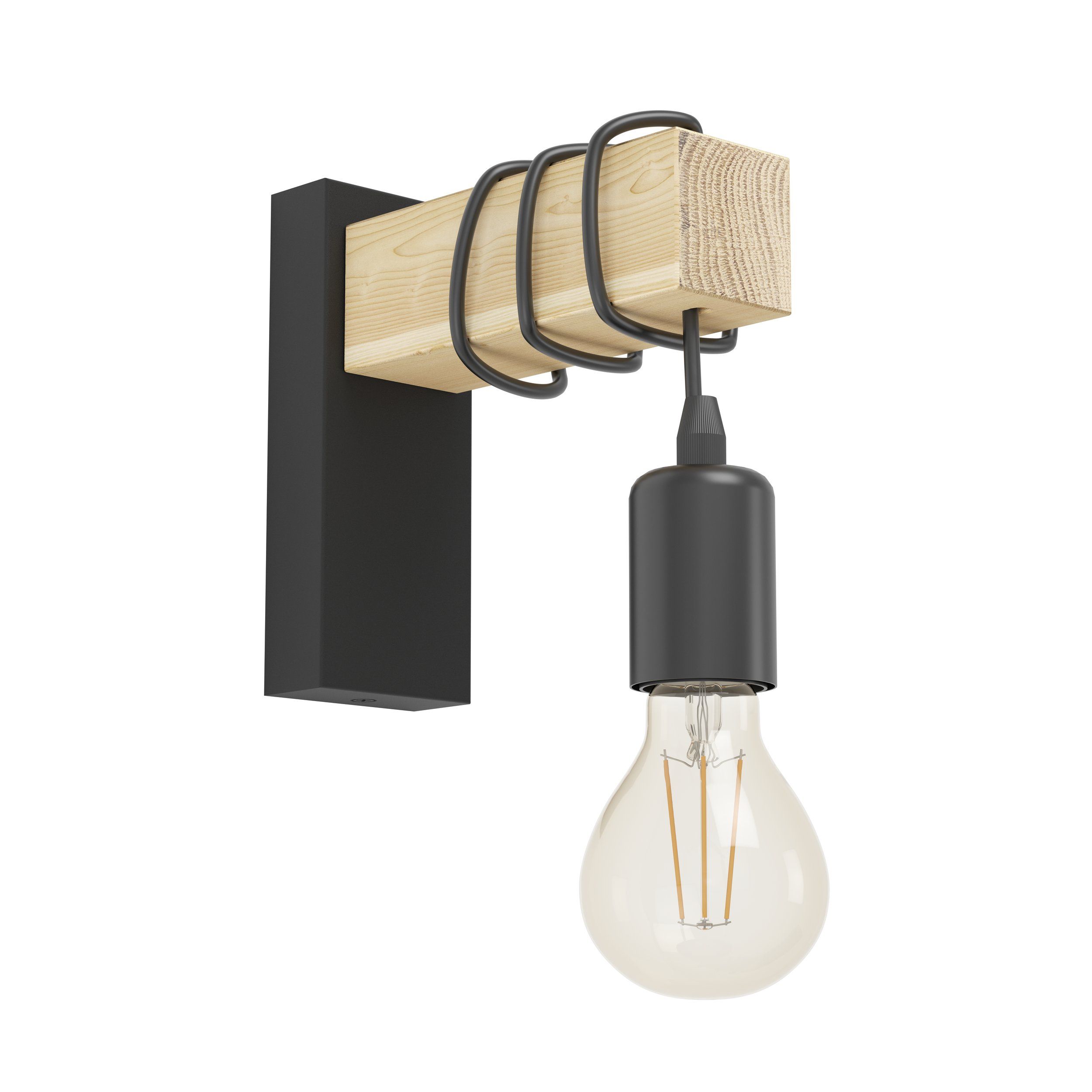 Zidna lampa EGLO TOWNSHEND 43514 sa drvenim nosačem i crnim E27 grlom Zidna lampa EGLO TOWNSHEND 43514 sa drvenim nosačem i crnim E27 grlom