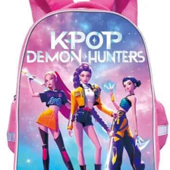 Školski ranac KPOP Demon Hunters roze sa motivom Rumi, Mira i Zoey