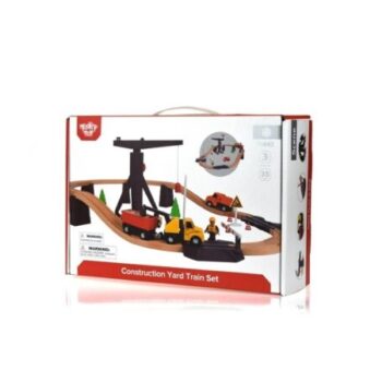 Tooky Toy drveno gradilište sa stazom i vozilima – fotografija 1