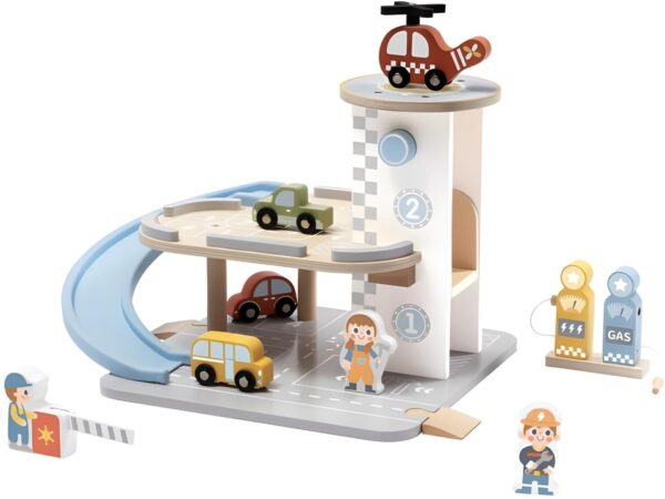 Tooky Toy drvena garaža sa rampom i vozilima – fotografija 1 Tooky Toy drvena garaža sa rampom i vozilima – fotografija 1