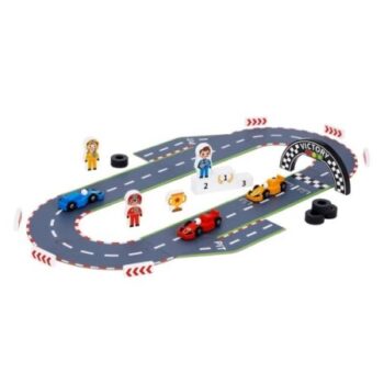 Tooky Toy drvena auto-staza sa vozilima – fotografija 1