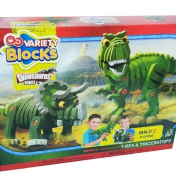 Konstruktivni set dinosaurusi – T-reks i triceratops, 200 delova – fotografija 1