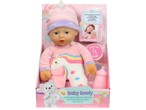Baby Lovely mekana lutka beba Jednorog sa flašicom – fotografija 1 Baby Lovely mekana lutka beba Jednorog sa flašicom – fotografija 1
