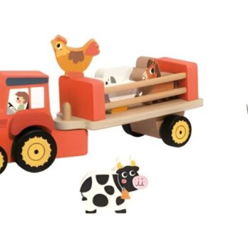 Tooky Toy drveni traktor sa prikolicom i životinjama TP561 – fotografija 1